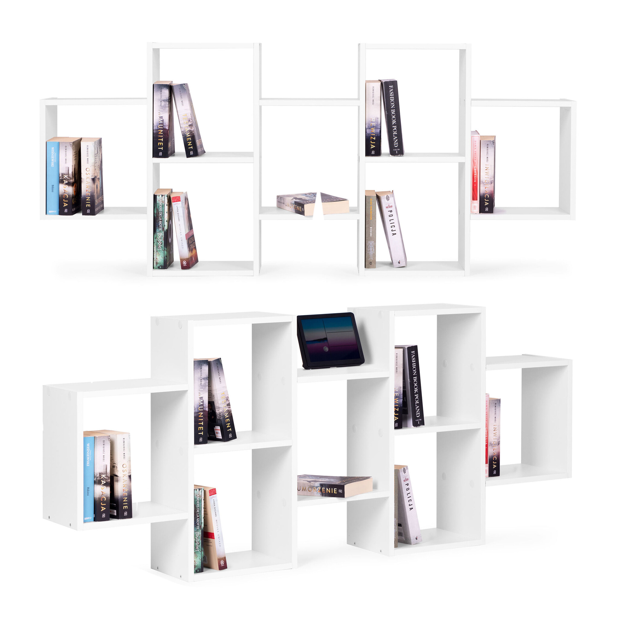 Moderne witte wandplank - 8 planken - 148x65x21 cm