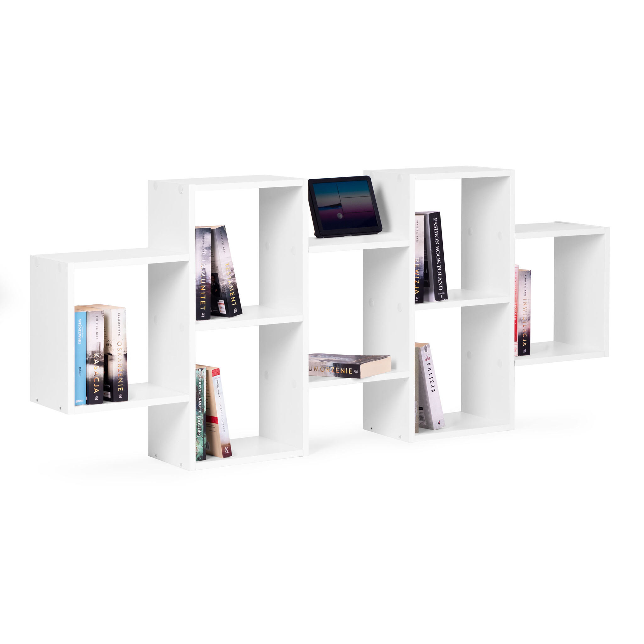 Moderne witte wandplank - 8 planken - 148x65x21 cm