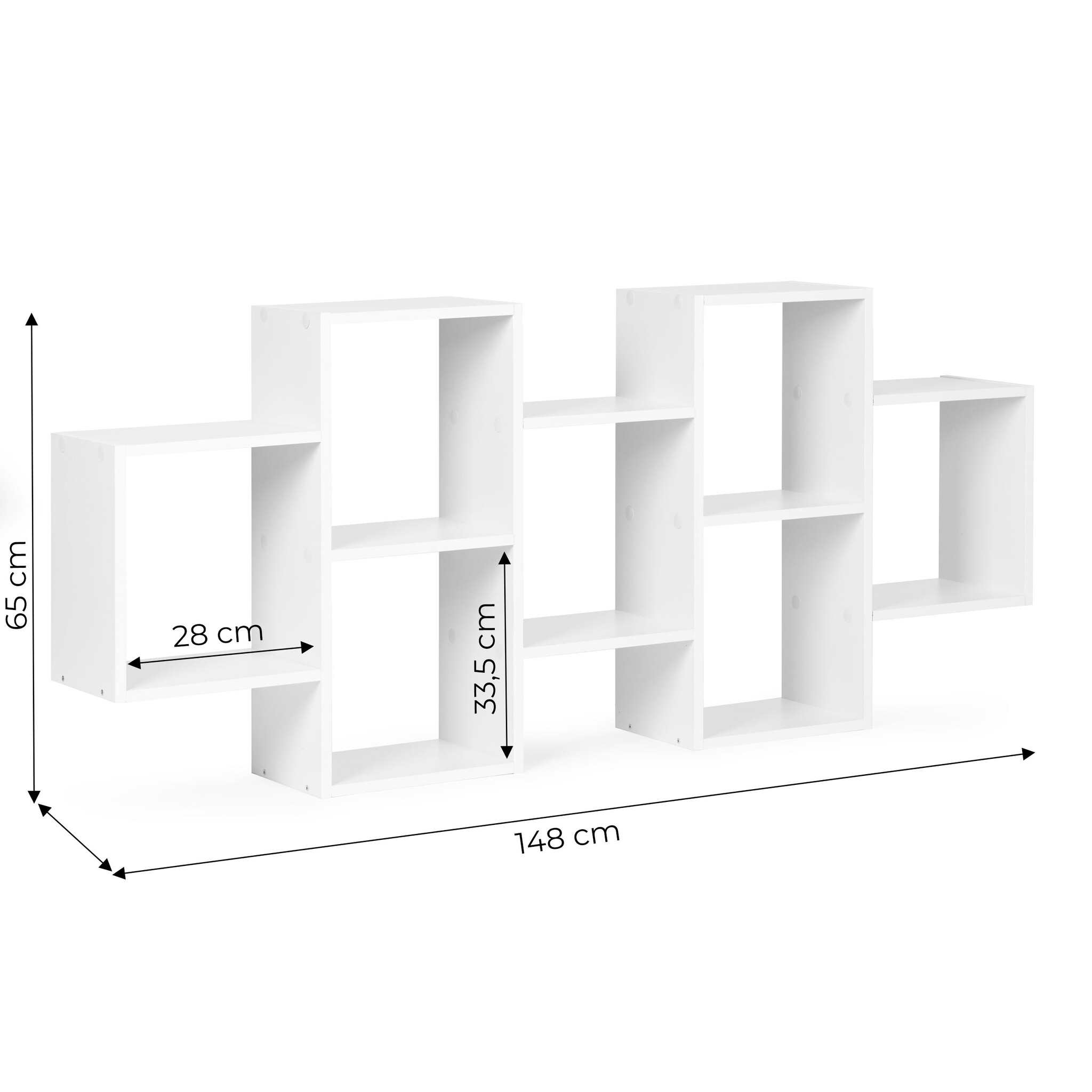 Moderne witte wandplank - 8 planken - 148x65x21 cm