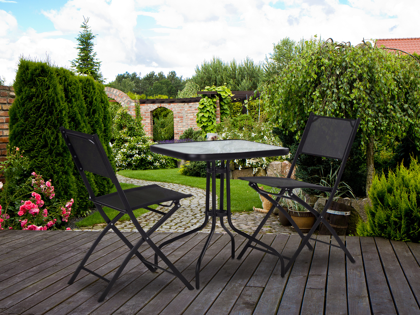 Zwarte glazen tuintafel - Vierkant - Balkon - Terras - Patio