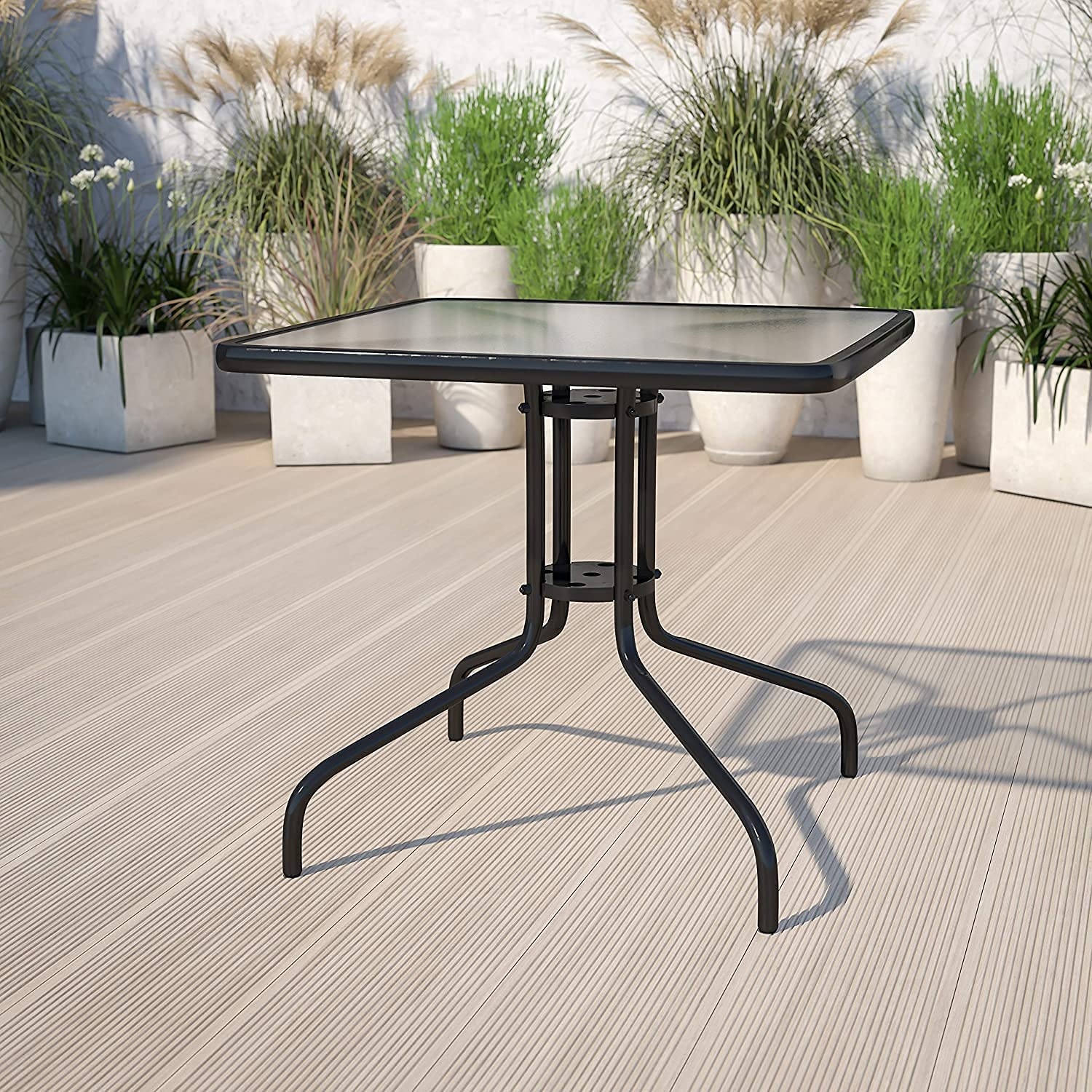 Zwarte glazen tuintafel - Vierkant - Balkon - Terras - Patio