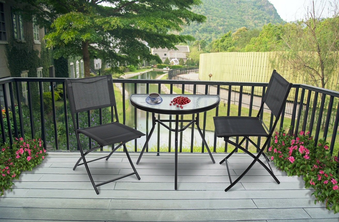 Zwarte glazen tuintafel - Halfrond - Voor balkon - Terras - Patio