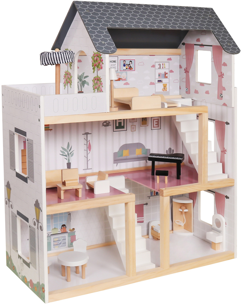 Houten poppenhuis - Accessoires - 78 cm hoog