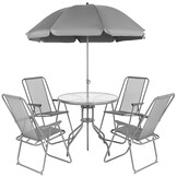Tuinset met parasol - Donkergrijs - Ronde tafel - 4 stoelen