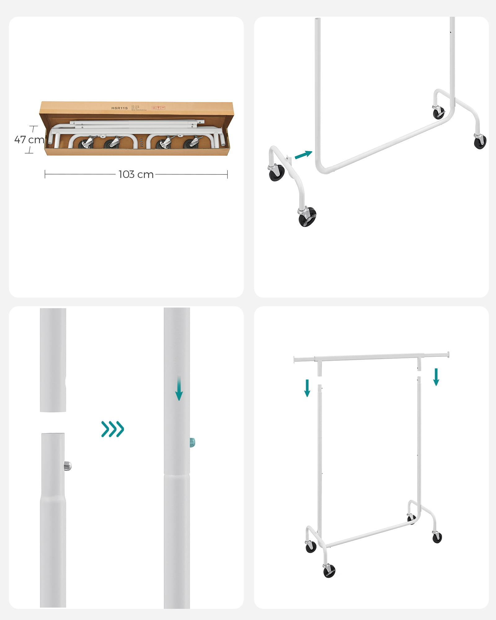 Kledingrek op wielen - Wit - 150 x 45 x 160 cm