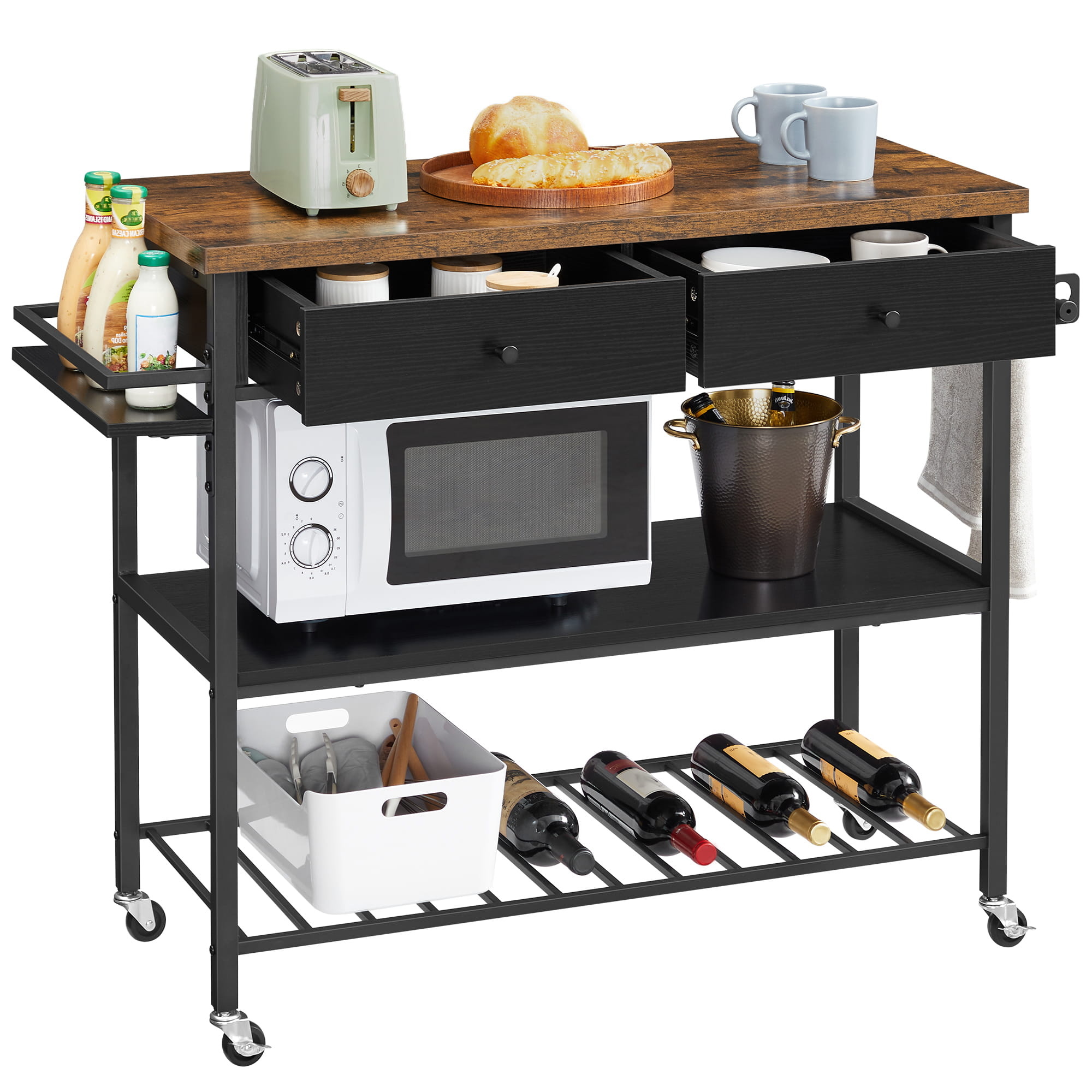 Keukeneiland op wielen - Zwart - MDF - 119 x 45 x 91 cm