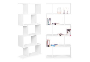 Witte design boekenkast - 5 planken - Geruit patroon - 175 x 28 x 77 cm