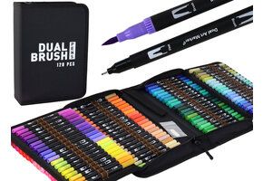 Dubbelzijdige brush pennen set - 120 kleuren - Etui - 21x15x4cm