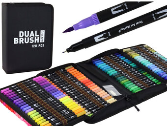 Dubbelzijdige brush pennen set - 120 kleuren - Etui - 21x15x4cm