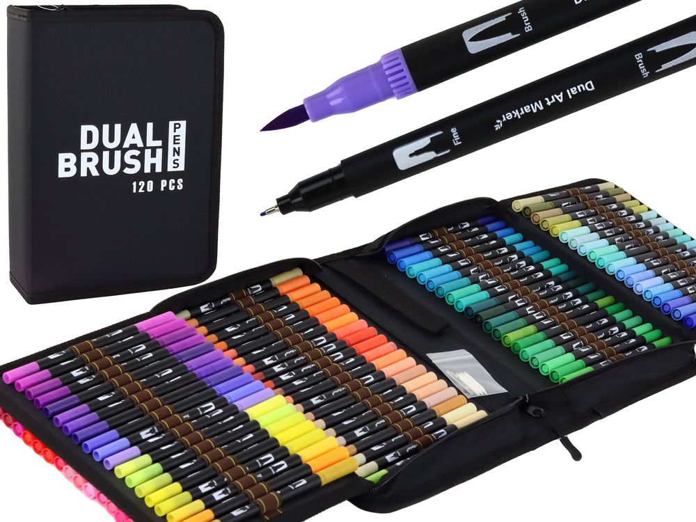 Dubbelzijdige brush pennen set - 120 kleuren - Etui - 21x15x4cm