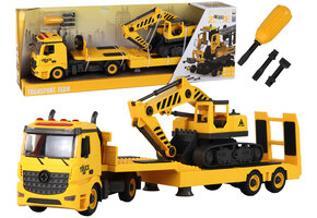 Speelgoed dieplader met graafmachine - geel - opvouwbaar - met geluid en licht