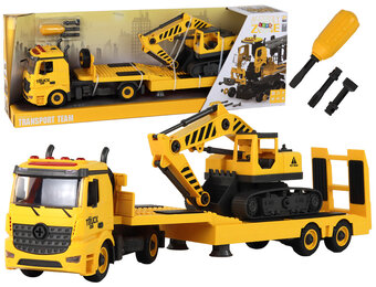 Speelgoed dieplader met graafmachine - geel - opvouwbaar - met geluid en licht