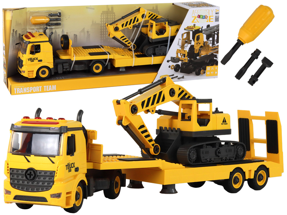 Speelgoed dieplader met graafmachine - geel - opvouwbaar - met geluid en licht