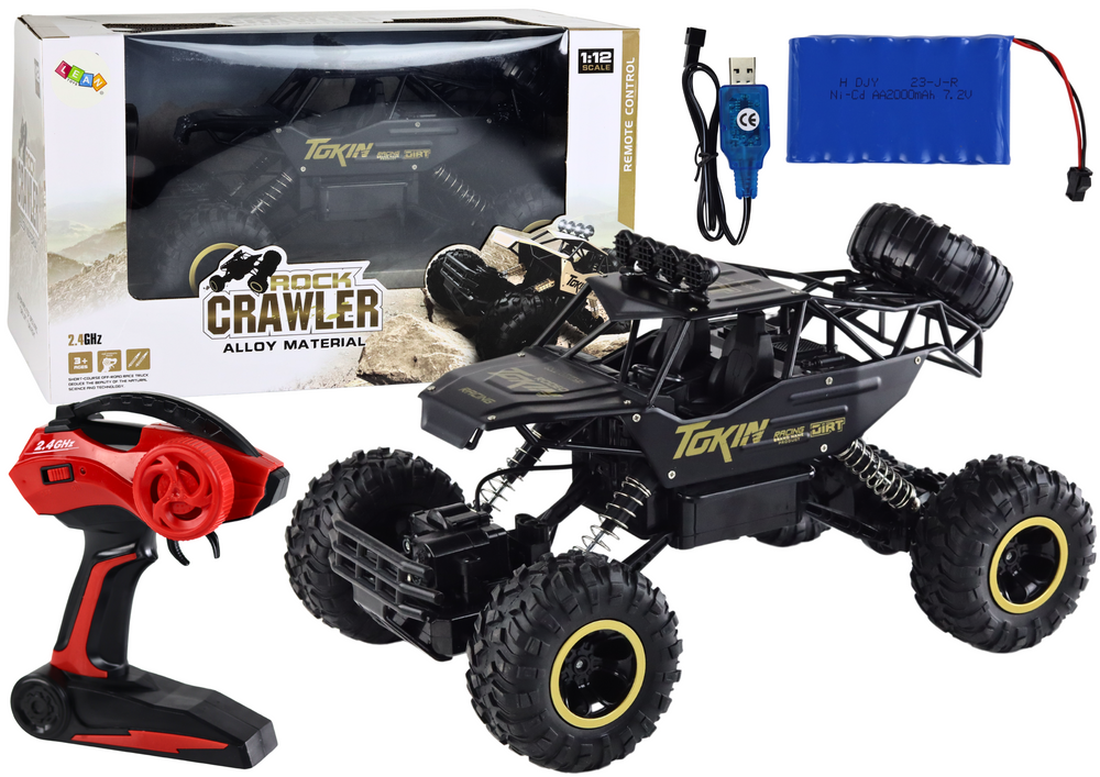 RC rock crawler 1:12 - Zwart - 4x4 - 2,4 GHz - 20 km/u