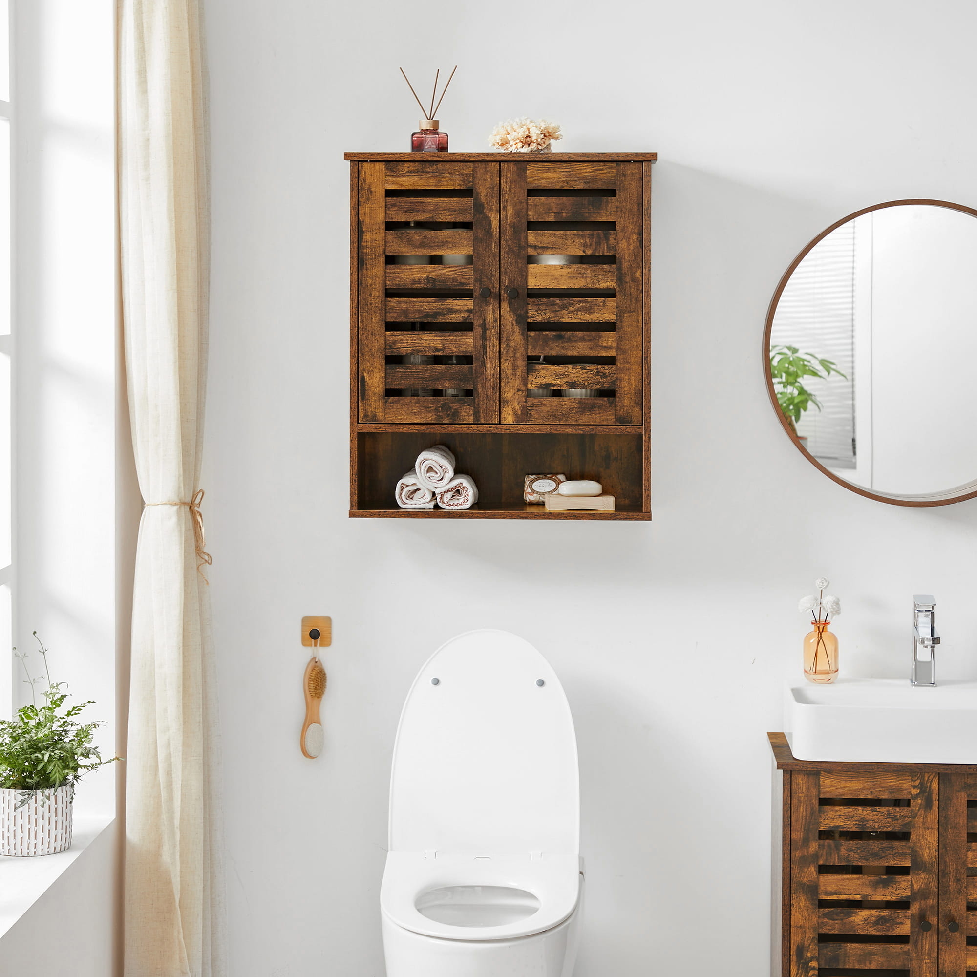 Houten badkamerkast vintage - 60 x 20 x 70 cm - bruin