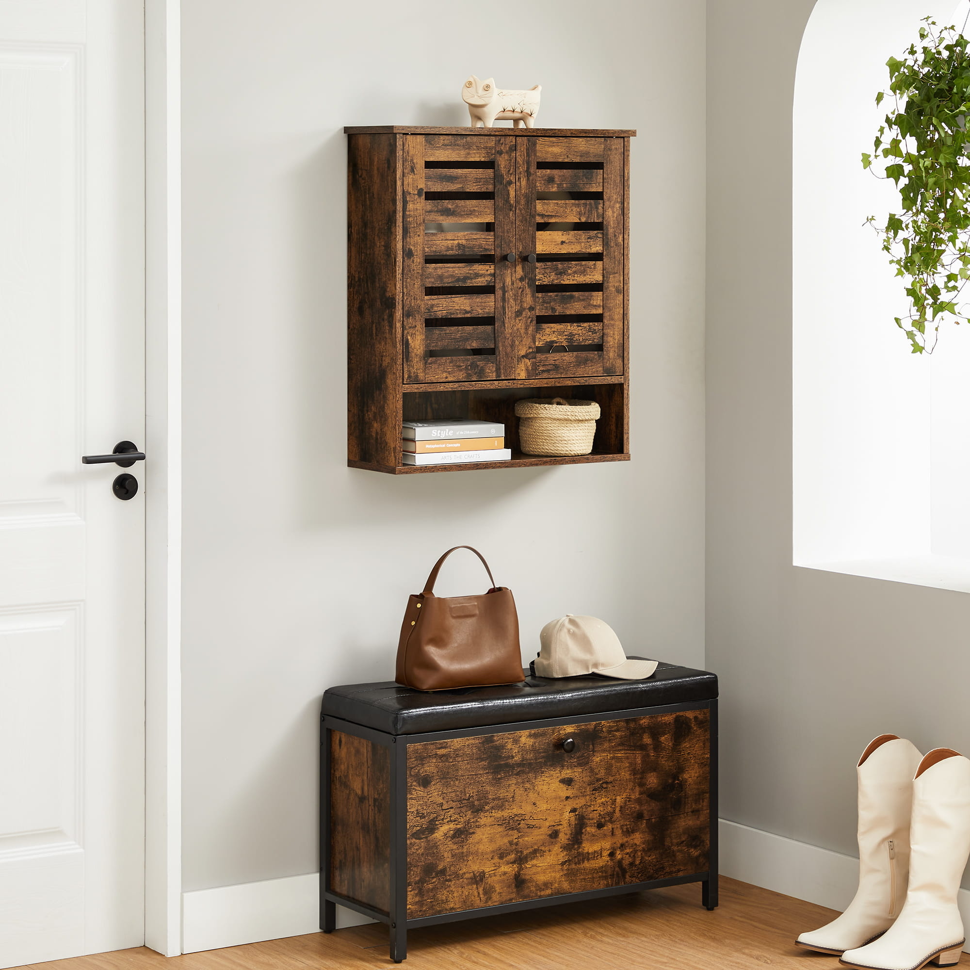Houten badkamerkast vintage - 60 x 20 x 70 cm - bruin