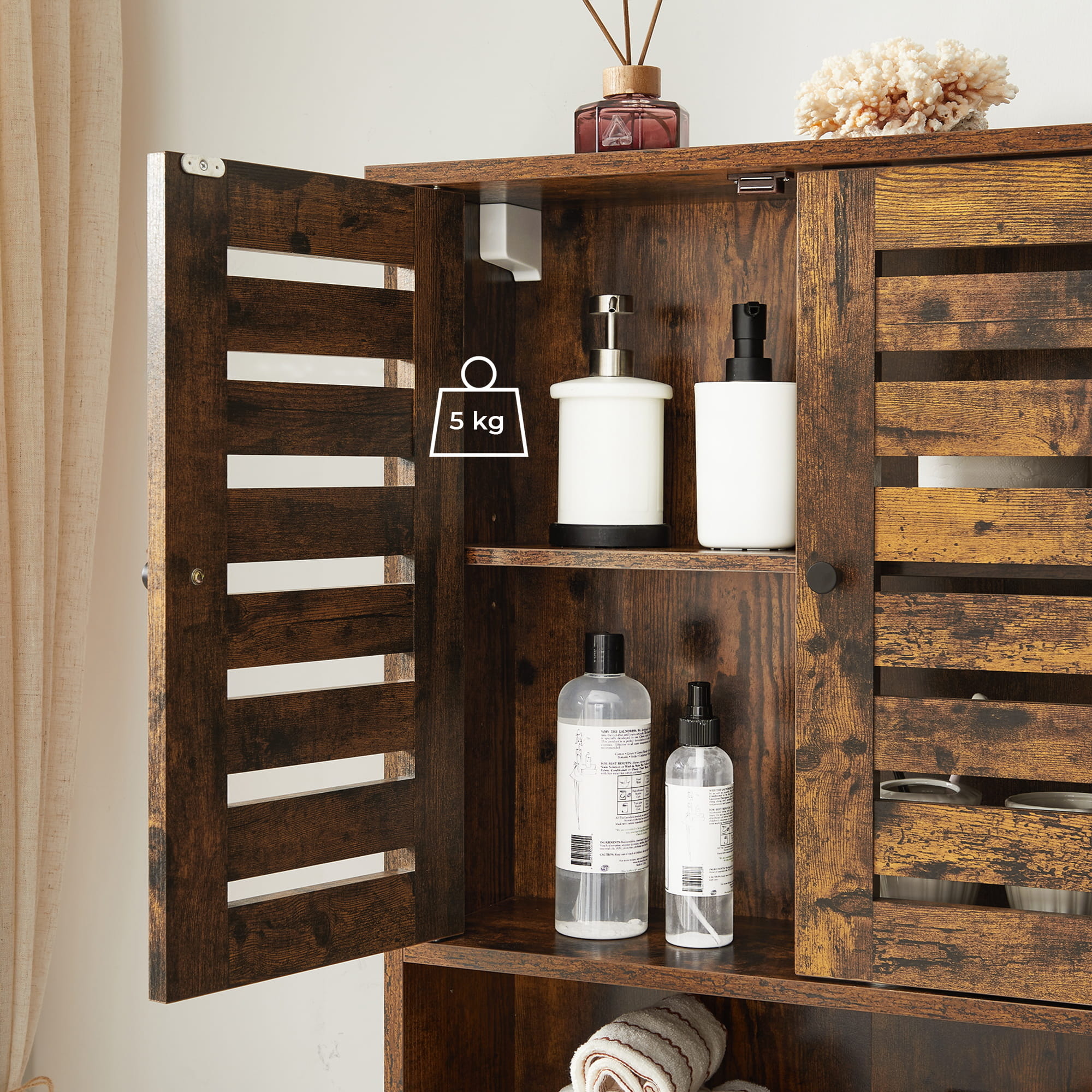 Houten badkamerkast vintage - 60 x 20 x 70 cm - bruin