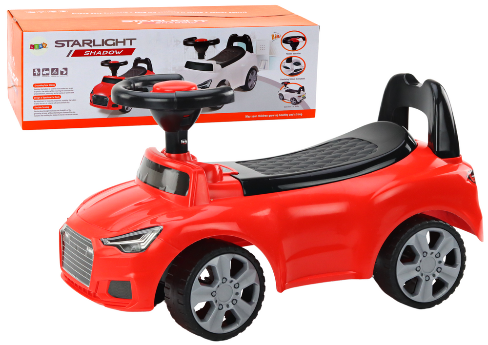 Loopauto - met rugleuning - met opbergbox - rood