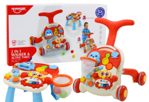 Loopwagen met activiteitentafel - Rood - Interactief - Educatief - 2in1