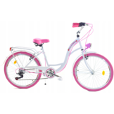 Meisjesfiets 24 inch stevig model roze met wit 6 versnellingen