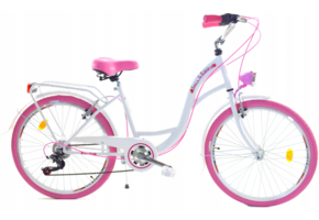 Meisjesfiets 24 inch stevig model roze met wit 6 versnellingen