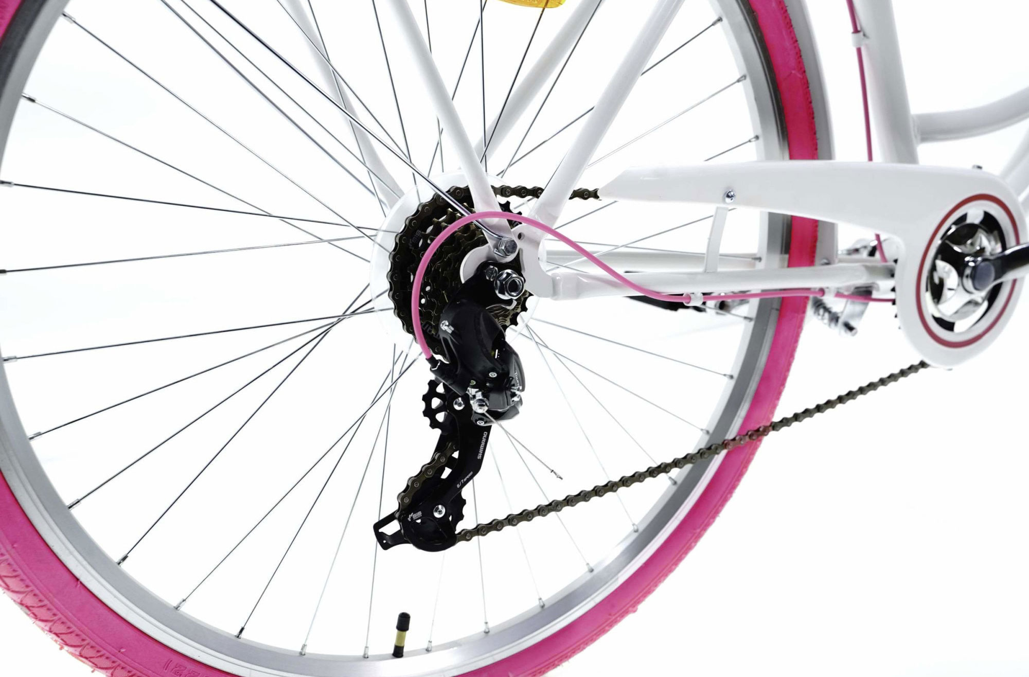 Meisjesfiets 24 inch stevig model roze met wit 6 versnellingen