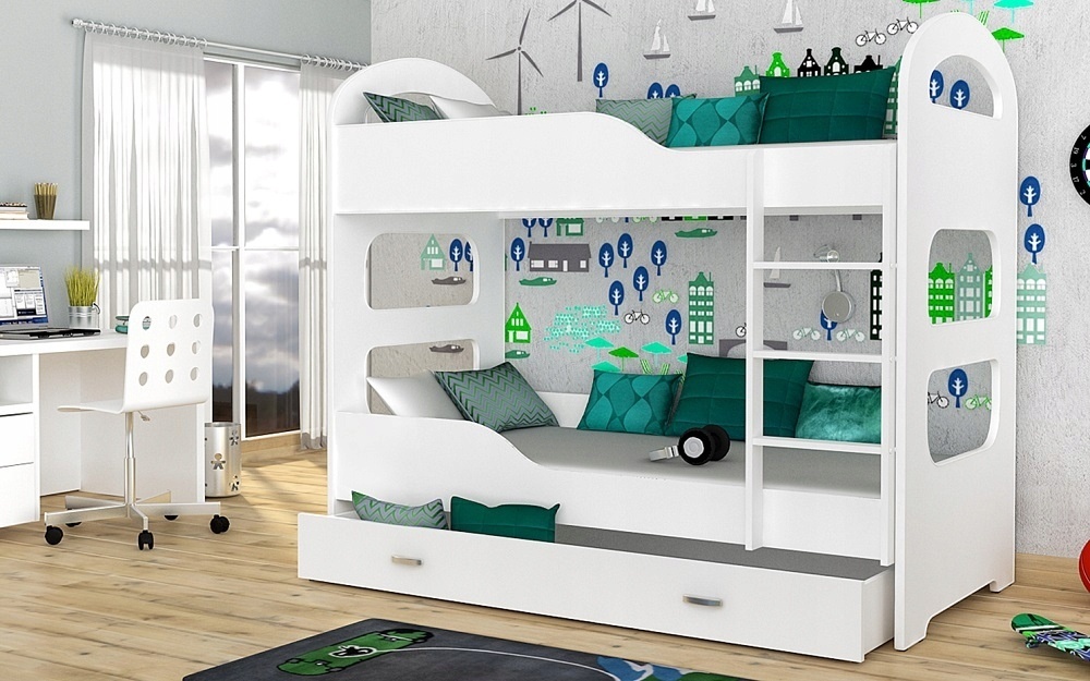 Kinder stapelbed wit - met dubbele matras - 160 x 80 cm
