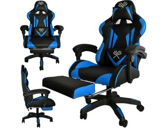 Gamestoel - gaming stoel - voetensteun - blauw zwart