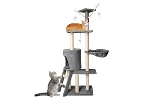 Krabpaal kat - kattenkrabpaal - 118 cm - met speeltjes - grijs