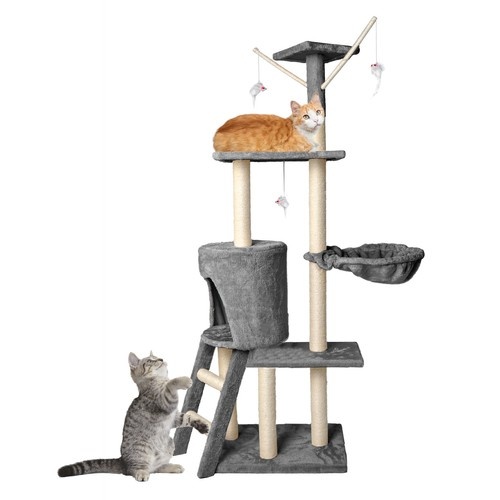 Krabpaal kat - kattenkrabpaal - 118 cm - met speeltjes - grijs