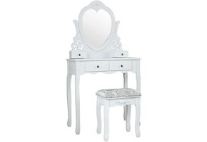 Kaptafel - met hartvormige spiegel & krukje - 50x30x136cm - wit