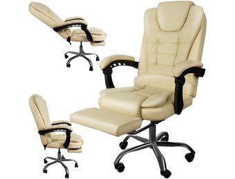 Bureaustoel - eco-leer - beige - voetensteun - 102-110 cm