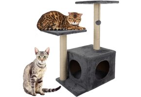 Krabpaal kat - kattenkrabpaal - 71 cm - met speeltje en huisje