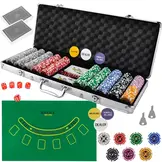 Poker set met koffer - 500 chips - pokermat  -  56.5 x 7 x 22 cm
