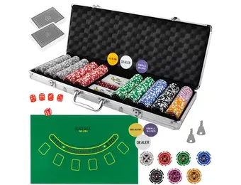 Poker set met koffer - 500 chips - pokermat  -  56.5 x 7 x 22 cm
