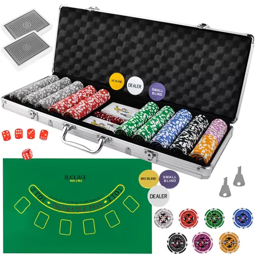 Poker set met koffer - 500 chips - pokermat  -  56.5 x 7 x 22 cm