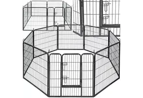 Puppyren - 160x160x80 cm - metaal - hondenkennel - zwart