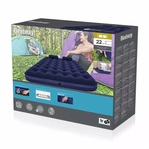 Bestway 2 persoons luchtbed + pomp + kussens - 203x152x22 cm