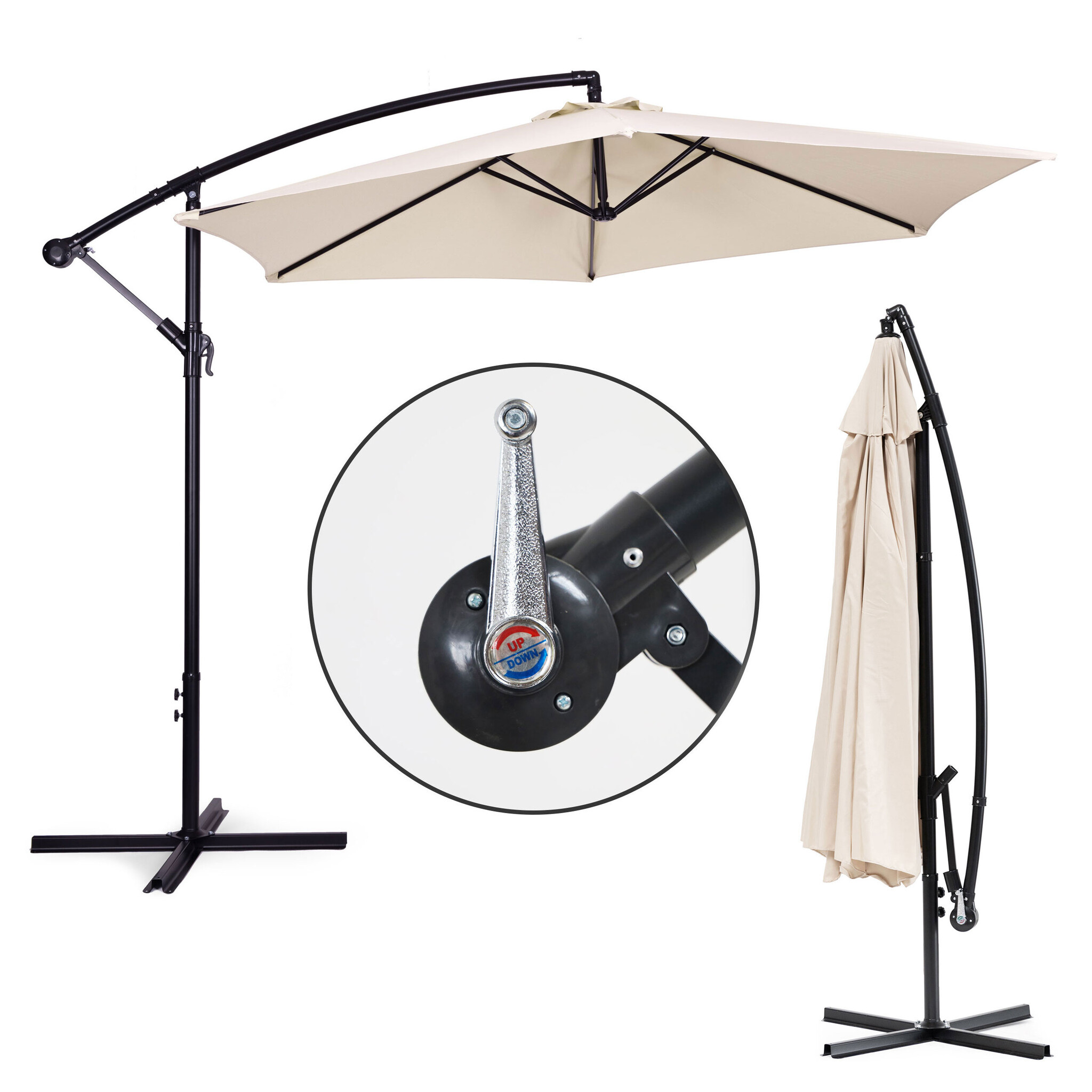 Zweefparasol - beige - opvouwbaar - Ø 3m - 270 cm hoog