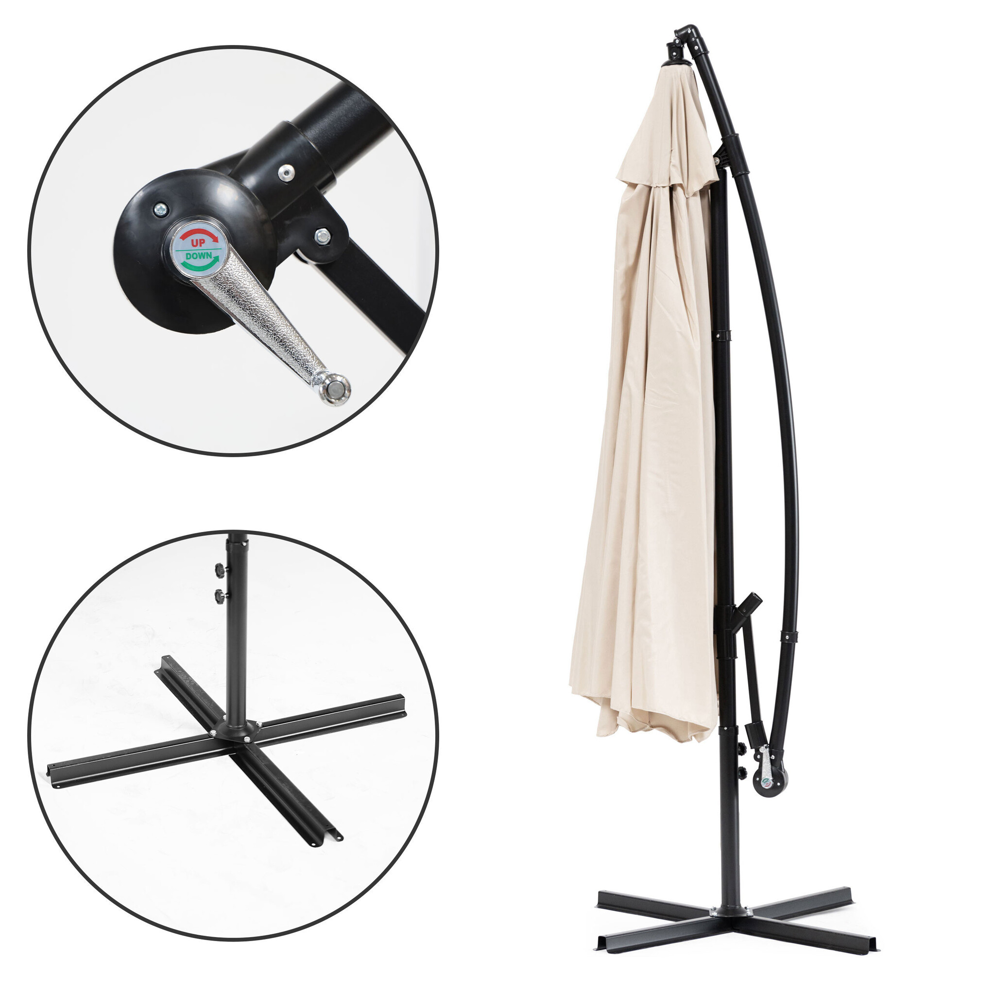 Zweefparasol - beige - opvouwbaar - Ø 3m - 270 cm hoog