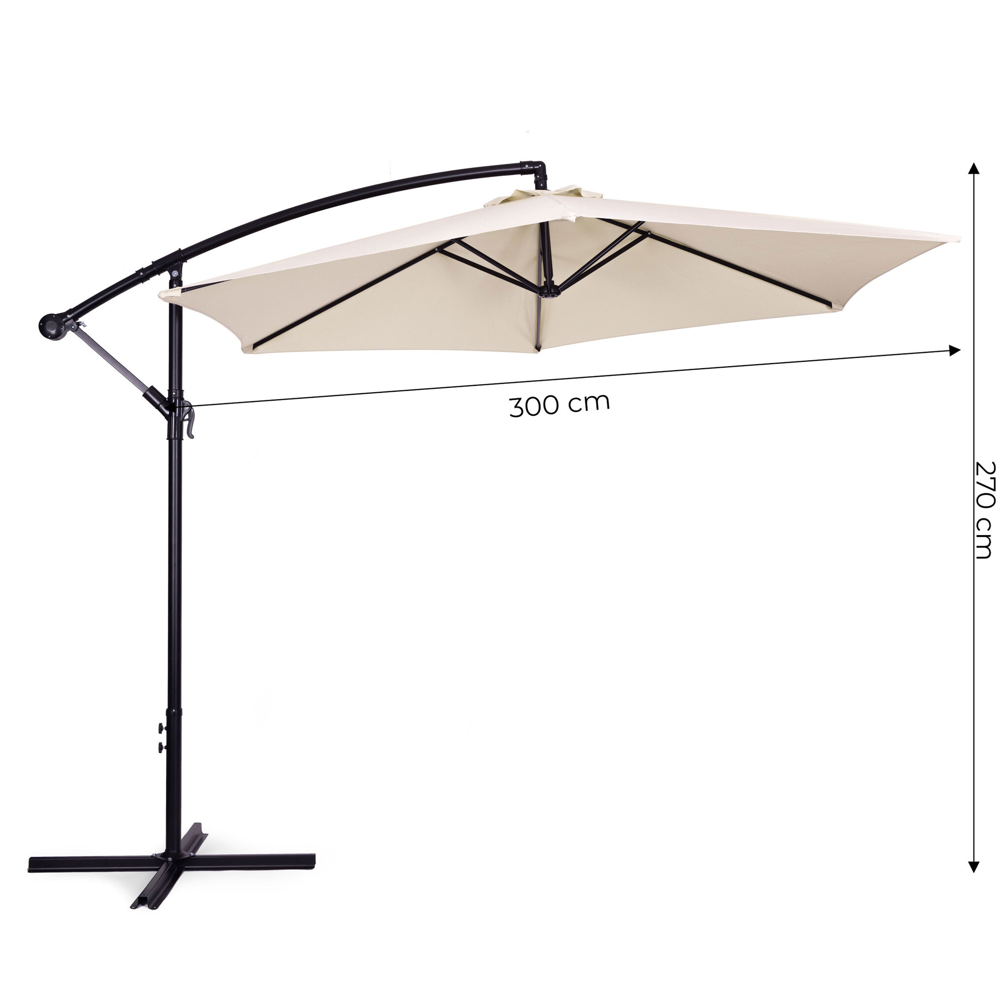 Zweefparasol - beige - opvouwbaar - Ø 3m - 270 cm hoog