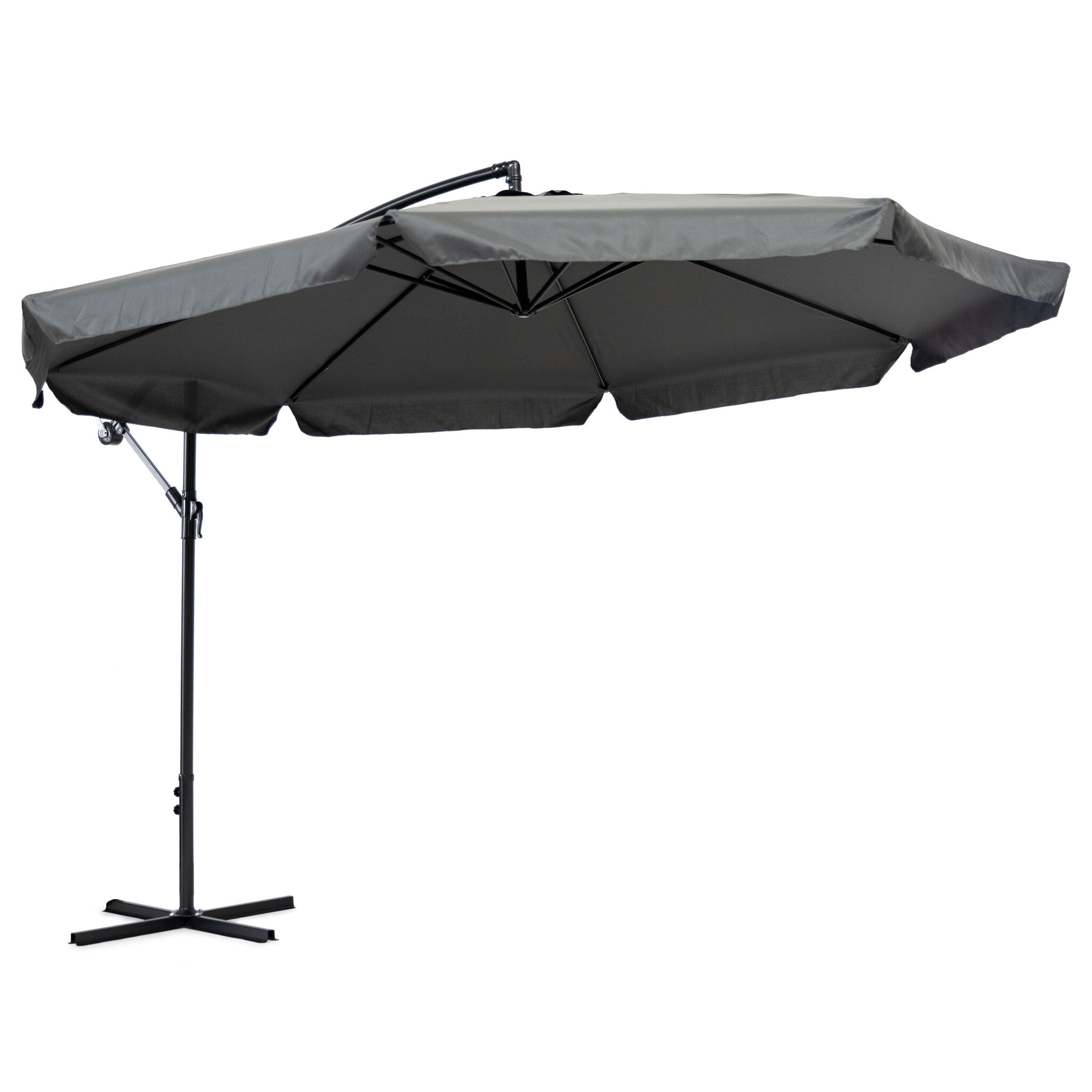 Zweefparasol - grijs- opvouwbaar - Ø 3,5m - 270 cm hoog
