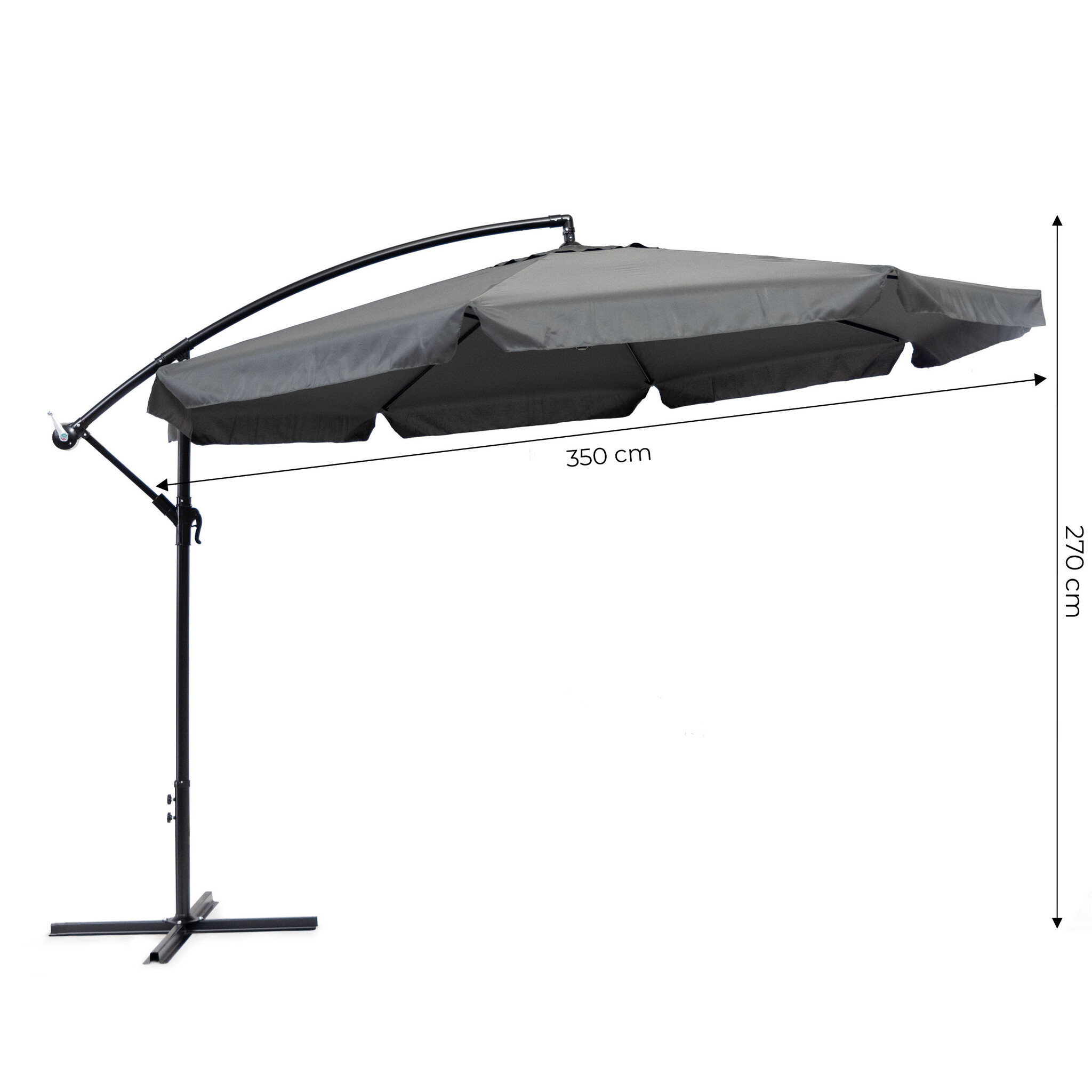 Zweefparasol - grijs- opvouwbaar - Ø 3,5m - 270 cm hoog