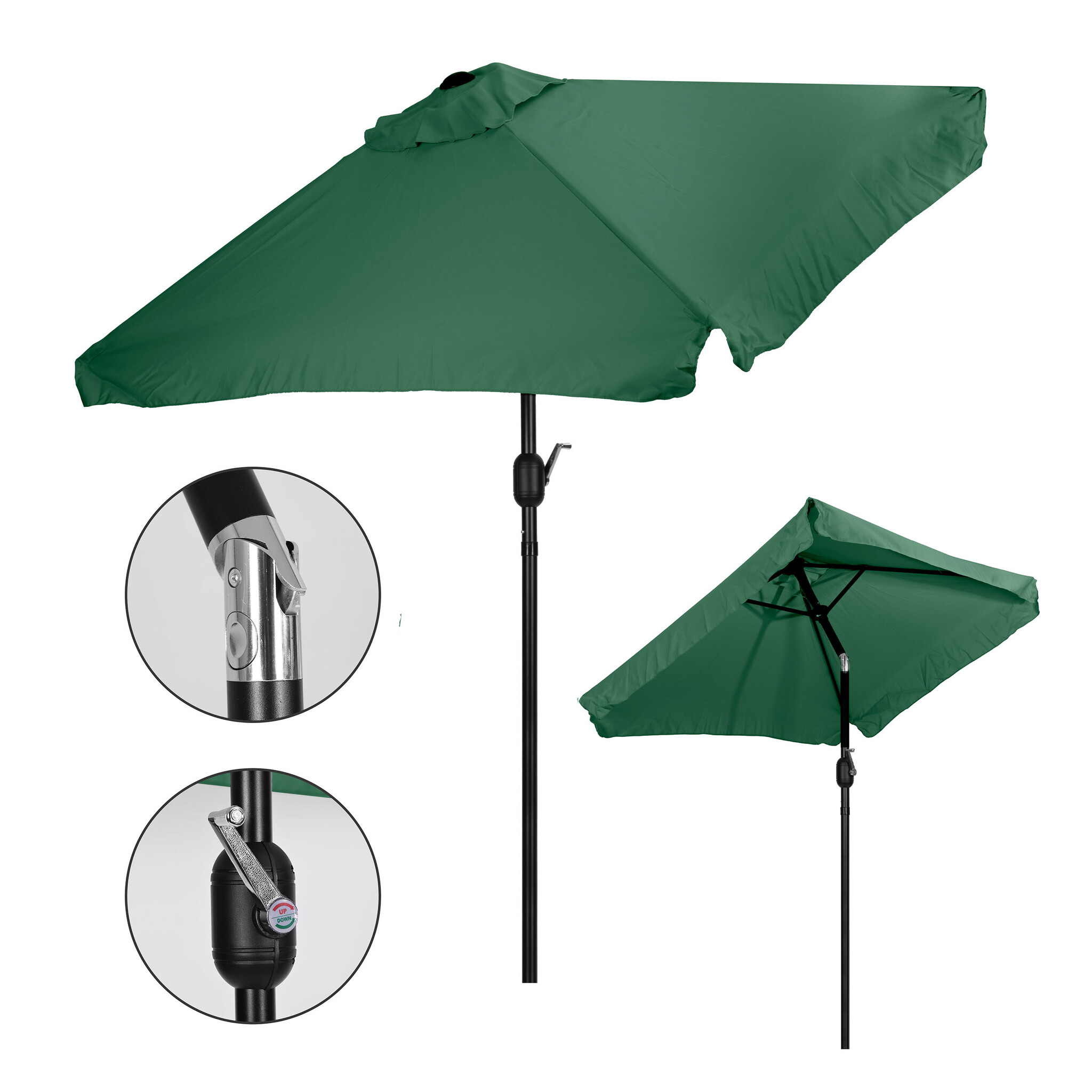 Rechthoekige tuinparasol - groen - kantelbaar - 200x140 cm