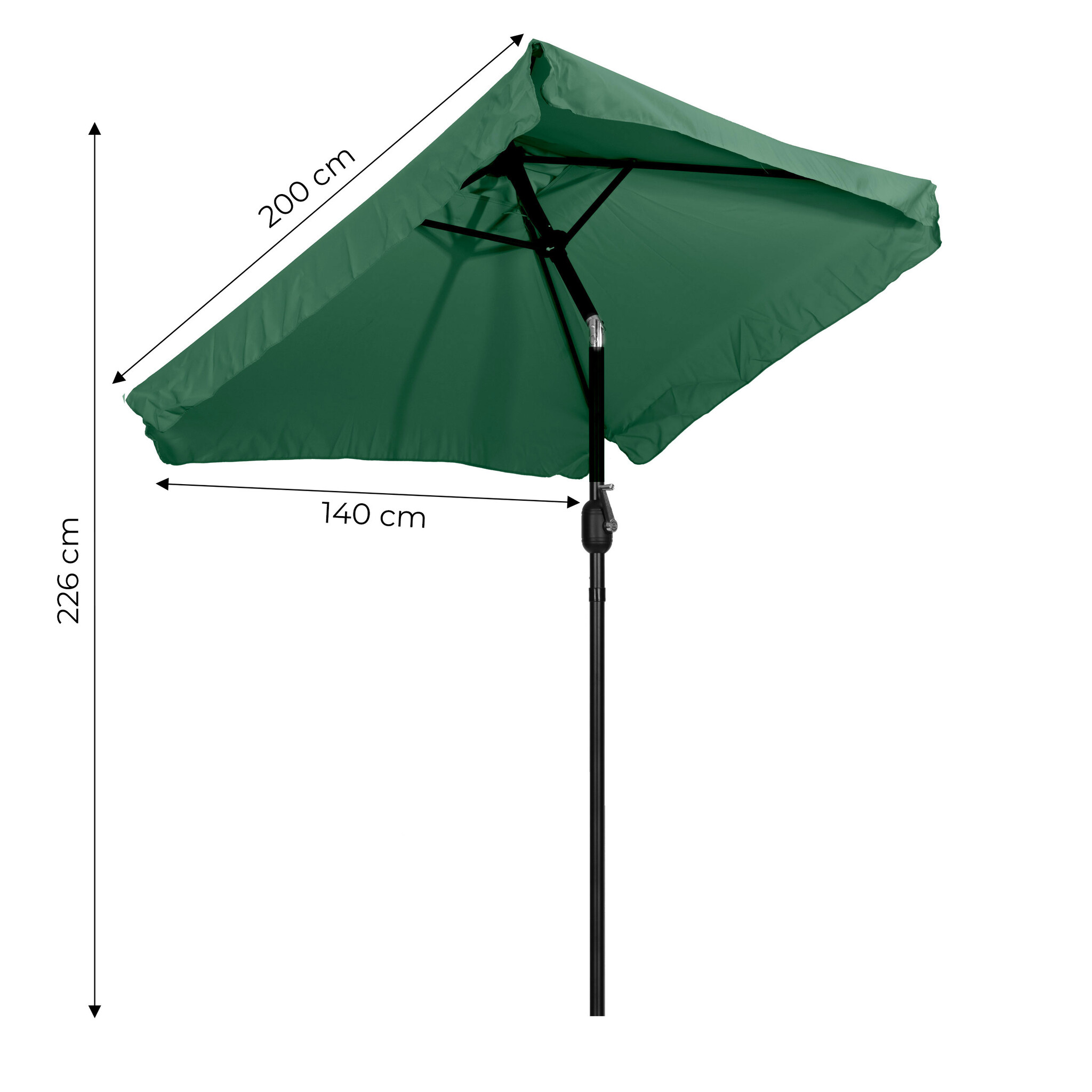 Rechthoekige tuinparasol - groen - kantelbaar - 200x140 cm