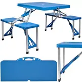 Inklapbare tafel en krukjes - campingtafel - met koffer - blauw