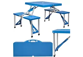 Inklapbare tafel en krukjes - campingtafel - met koffer - blauw