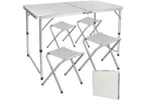 Inklapbare tafel en krukjes - campingtafel - met koffer - grijs