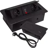 Inbouw stekkerdoos - 230VAC/50Hz - 2 voudig + USB - zwart