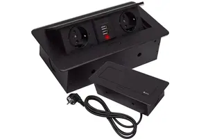 Inbouw stekkerdoos - 230VAC/50Hz - 2 voudig + USB - zwart